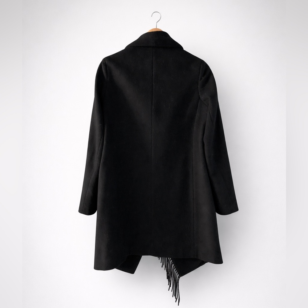 Ralph Lauren Wool Black Coat with Fringe Detail - Picture 2 of 4